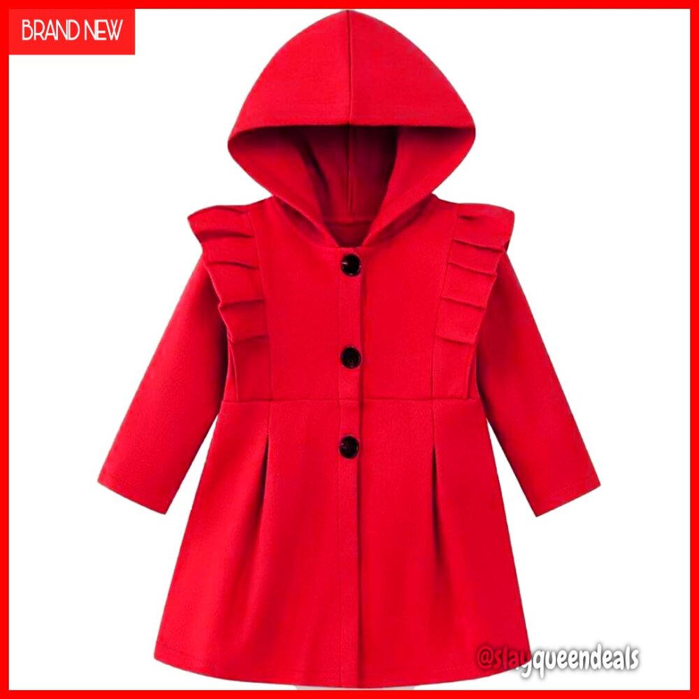 Toddler Girl Hooded Trench Coat Dress Long Sleeve Buttons Fall Winter